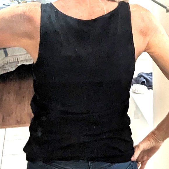 Banana Republic stretch black cotton/silk-trim sleeveless scoop tank top Sz L-XL - Picture 5 of 9